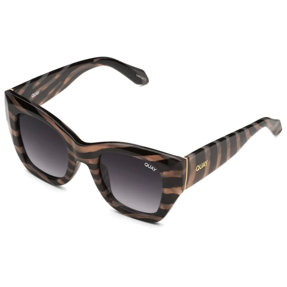 QUAY After Hours Bevel Sunglasses Zebra Stripe Frame Smoke Lenses Luxe Line